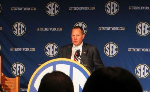 Coach Freeze addresses the media gathered for SEC Media Days.