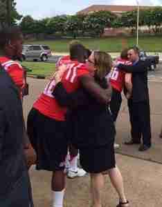 Ole Miss football players and coaches lined up to offer condolences after Chance's funeral at the Tad Pad. (Photo courtesy of Evelyn Van Pelt.)