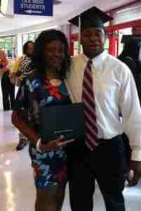 Mrs. Sherry Shackelford and her son Deterrian celebrate one of his graduations. (Photo courtesy of Mrs. Shackelford.)