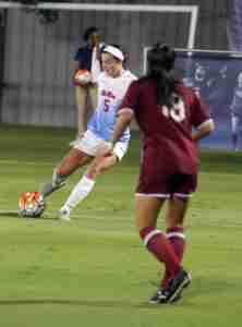 Ole Miss' Georgia Russell scored the Rebels' first goal of the night. (Photo credit: Joshua McCoy, Ole Miss Athletics)