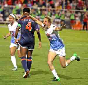 Junior Addie Forbus celebrates in the Rebels' victory over No. 10 Auburn. (Photo credit: Joshua McCoy, Ole Miss Athletics)
