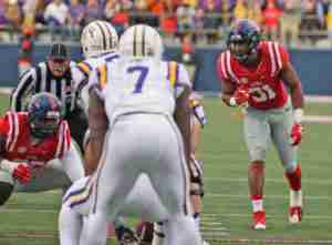 The Landshark defense was zoned in on Fournette, holding the LSU RB to 108 yards on 25 carries. (Photo credit: Joshua McCoy, Ole Miss Athletics)