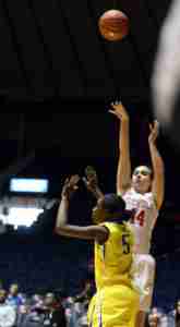 Torri Lewis finished with 10 points in the win over McNeese, including two 3-pointers. (Photo credit: Joshua McCoy, Ole Miss Athletics)