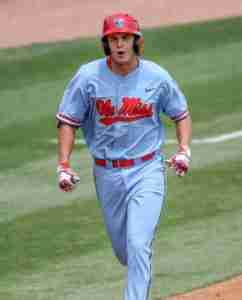 Cole Zabowski hit a three run homer in the first inning to give the Rebels a 3-2 lead over Arkansas.