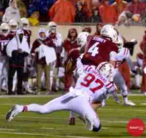 Qaadir Sheppard makes a tackle against Arkansas.