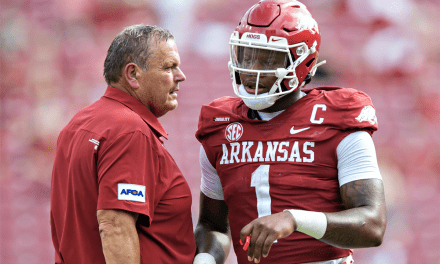Hogs’ Coach Pittman and QB K.J. Jefferson looking forward to playing the Rebels in a Homecoming, of sorts, for Jefferson